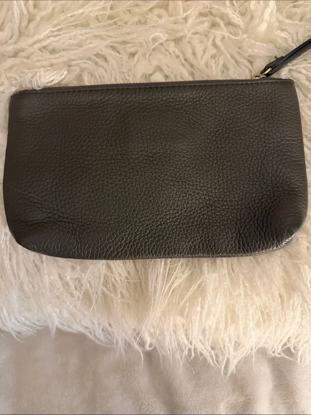 Versace Collection Dark Gray Leather Wristlet Clutch with Gold Medallion